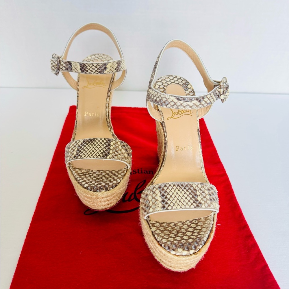 Christian Louboutin Snakeskin Espadrille Wedge Sandals